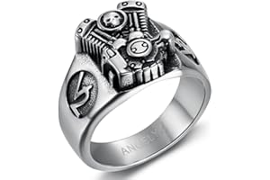 BOBIJOO Jewelry - Bague Chevalière Homme Acier Inox 316 Moteur Cylindre Moto V2 Biker Triker Crâne