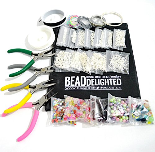 Jewellery Making Starter Kit Silver Plated Findings, Tools, Beads, Threads and Pliers - Large