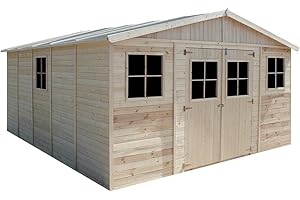Casa da giardino in legno naturale CON PAVIMENTO IMPREGNATO 418x520 cm/20 m²- Magazzino esterno con finestre - Capanno da giardino - Bici, Deposito attrezzi e rimessa TIMBELA M333
