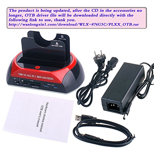 WANLONGXIN WLX-876U3C USB 3.0 zu SATA Dual Bay Externe Festplatte Docking Station mit Kartenleser und USB 3.0 Hub Unterstützung Offline-Klon-Funktion , für 2.5 3.5 Zoll HDD SSD SATA I / II / III Bis zu 2 x 8TB - 4