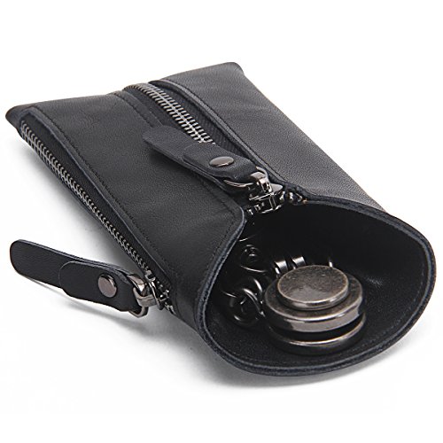 Monedero con cremalleras Contacts de piel auténtica, con llavero, negro (Negro) - 10454425