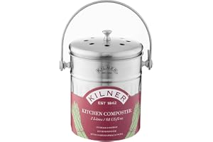 Kilner Kökskomposter rostfritt stål | 2 liter soptunna kök | 17,5 x 14,5 x 20 cm | Lock med lufthål och integrerat aktivt kolfilter