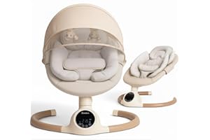 BEBE2LUXE Alpha : Balancelle bebe/Transat bebe électrique, écran tactile LED, telecommande, bluetooh, harnais de sécurité 3 points, jusqu'a 9kg