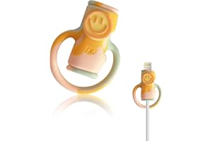 Viilich Protezione del Cavo Dati 2 in 1 e organizzatore del Cavo,Strumenti di archiviazione ad Alta Protezione Elastica Anti-Rottura,protezione della linea dati del telefono(sorriso giallo blu)