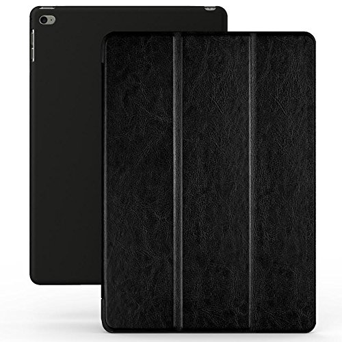 Khomo iPad Pro 12.9" Hülle Schwarzes Kunstleder Gehäuse mit doppelten Schutz ultra dünn und leicht, Smart Cover - Dual Leather Black