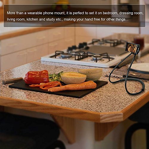 Cellulari Supporto Nero, Letone Neck Phone Support Girevole 360 Rotazione Collo Supporto per Appeso per iphone, Samsung, Huawei Smartphone Universale, per Auto, Divano, Cucina, Ufficio