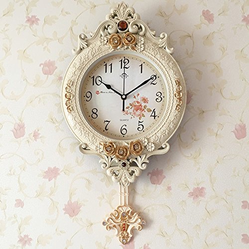 Preisvergleich Produktbild KKLOCK Wanduhr Uhr Wanduhren Lautlos für Wohnzimmer Büro Schlafzimmer Badezimmer Küche Kinderzimmer Einfache Runde Retro Nostalgie Vintage Klassischen Weiß und Golden Uhren [Enthält Keine Batterie]