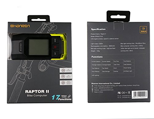 SHANREN® Fahrradcomputer, LED Fahrradbeleuchtung, 2 in 1, Drahtloser Fahrrad Tacho, Tachometer, Kilometerzähler, Trittfrequenz Sensor, Geschwindigkeitsmesser, Spur Entfernung, Kalorienzähler, Hintergrundbeleuchtung LCD Display, Scheinwerfer usw. 17 Funktionen, Wasserdichte Fahrradlampe, USB Wiederaufladbare Fahrradlicht, 3 Licht-Modi, 300 Lumen, 2800 mAh Lithium Batterie - 3