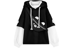 YINGKE Femme Ours Anime Sweat à Capuche Col Rond Fille Japonais Kawaii Vetement Hauts Harajuku Pull Streetwear