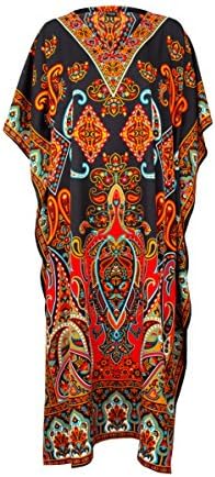 Mia Creations Long Paisley Print Plus Size Kaftan Maxi Dress (Black-Multi)