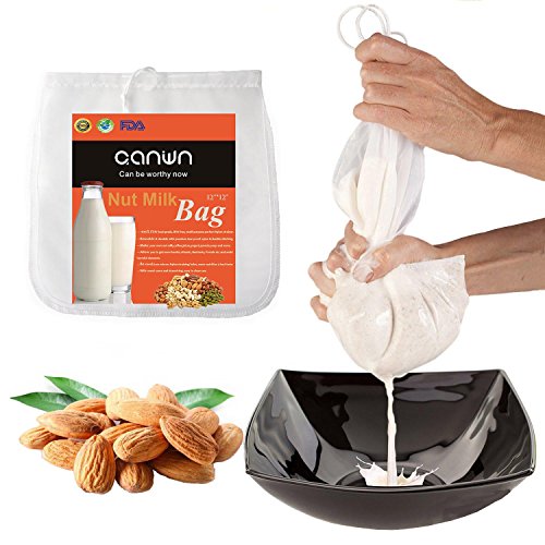 CANWN Nussmilchbeutel Wiederverwendbar Passiertuch Vielseitige Feinen Nylon Filterbeutel Set für Vegane Milchalternativen wie Nussmilch, Mandelmilch, Frucht- und Gemüsesäfte und Smoothies(30x30cm | 12″x12″) - 2