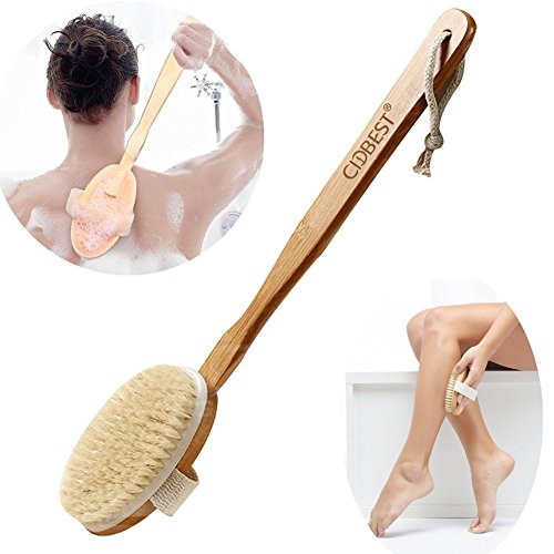 Badebürsten / Rückenbürste,Abnehmbar Holz Stiel Bad / Dusche Naturborste Kardätsche CIDBEST® Körper-Peeling Pinsel Perfekt für trockene Haut Bürsten, verbessert die Durchblutung , reduziert Cellulite ,Verbessert die Haut Gesundheit und Schönheit für Damen & Herren