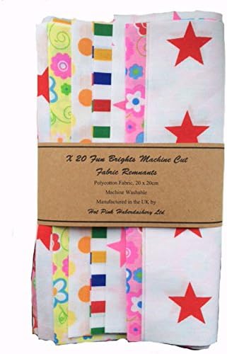 Hot Pink Haberdashery Fun Childrens Bright Motif Fabrics in a bundle of 20 remnants cut to 20x20cm