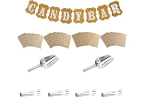 Niaciswe Accessoires de Bar à Bonbons 4 Pièces Pinces à Sucre en Acier Inoxydable 2 Pièces Pelle de Sucrerie 20 Pièces Sachets de Bar à Bonbons Guirlandes de Bar à Bonbons Candy Bar Kits pour Party