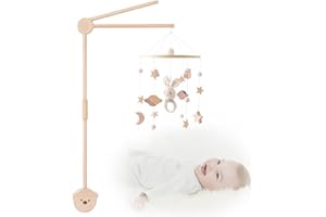 AURINOVELLIA Supporto Giostrina Lettino a Forma di Orso in Legno, Supporto Mobile Giostrina Culla Neonato Accessori letto per Bambini per Appendere Campanelli Eolici Giocattoli per Lettino