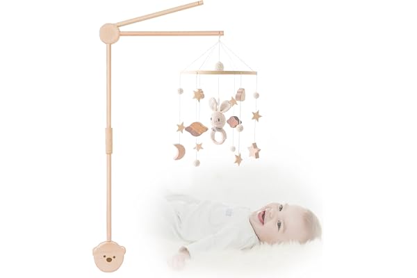 Aurinovellia Support Mobile Bebe Bois, Bras Mobile Rotatif, Base en Forme d'ours, Adapté aux Lits d'enfants et aux tables à langer, Suspension Carillons éoliens