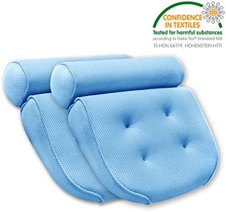 2 Pcs Bath-tub Pillow for Home Spa and Rest, Relaxation Bath tub Cushion with Strong Suction Cups, Mold &amp; Mildew Resistant, 2-Panel Odor Free Bath Pillows - Blue