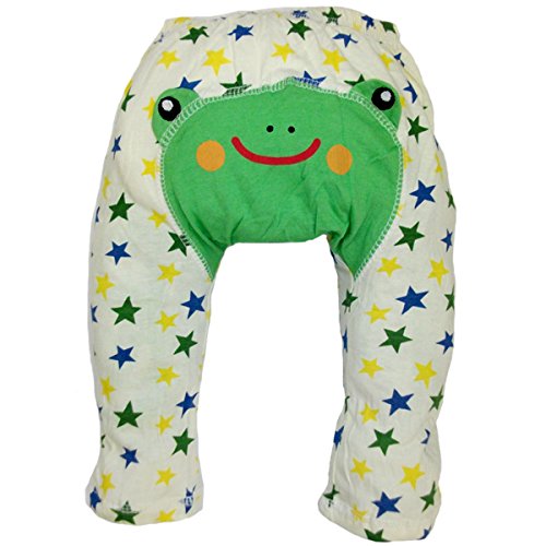 Baby and Toddler boys & girls Cool Cotton Leggings by Dotty Fish Cream, Green and Blue Starry Frog design - 95cm/24+ months