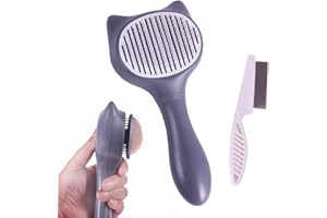 EMPORIUM VAULT Cat Brush, Dog Slicker Brushes with Smooth handle & Cat Hair Comb Self Cleaning Dog & Cat Grooming Brush- Pet Grooming Brush with Button for Cleaning, Shedding, DirtTangles for Long/Short Hairs (Grey)