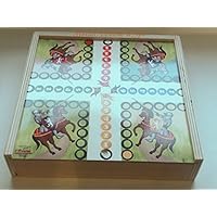 Jeu de société bois - Coffret de voyage 3 Jeux - petits chevaux, dames et jeu de l'oie