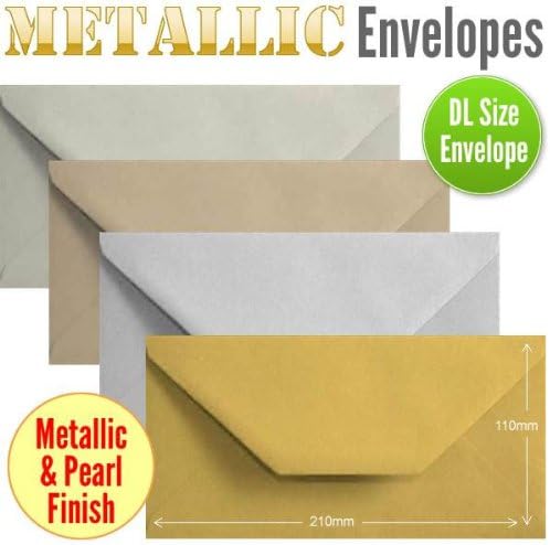 100 DL Metallic Colour Envelopes. Multi Coloured DL Gummed Metallic Envelopes.