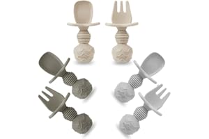 PandaEar Set di 6 Cucchiai e Forchette in Silicone per Bambini - Primi Utensili per l'Alimentazione Autonoma Anti-soffocamento per lo Svezzamento Autonomo a Partire dai 3 Mesi
