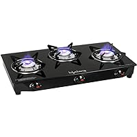 Lifelong LLGS18 Glass Top 3 Burner Gas Stove, Manual Ignition, LPG Compatible, Black (ISI Certified, Door Step Service, 1 Yea