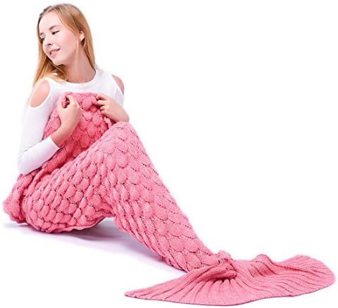 Gifts for Her, Mermaid Tail Blanket Novelty Gift for Adults Women Girls and Kids Handmade Knitted Warm Living Room Sofa Throws 78.4 inch x 35.4 inch(190cmX90cm)