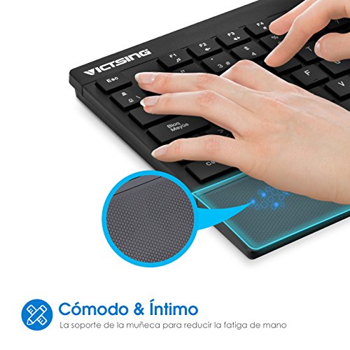 VICTSING Pack de Teclado y Rat  n Inal  mbricos  QWERTY Espa  ol 104 Tecla  USB  2 4GHz  para PC  Mac  Tableta  Ordenador  Smart TV   Color Negro