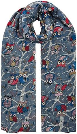 Womens Colorful Owl Print Scarf Wraps Shawl Long Soft Animal Print Scarf, Wrap, Sarong, Winter shawls (Grey)