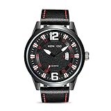 KONXIDO Fashion Serie Herren Quarz Kalenderuhr mit schwarzem Zifferblatt Analog Display und Luxus Lederarmband - Fashion Design Kleideruhr 3ATM wasserdicht mit Edelstahlgehäuse