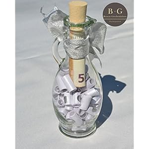 Geldgeschenk kreativ und originell verpacken, personalisiert (kleine Flasche mit Sprüchen und Zitaten zur Hochzeit & zum Geburtstag, Dankeschön Geschenke), Gold Elfenbein mit extra Streifen