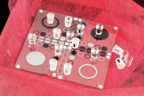 Preisvergleich Produktbild PEARL Echtglas-Trinkspiel "Ludo" inklusive 16 Mini-Schnapsgläsern