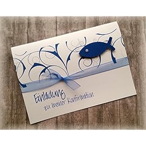 Einladung Einladungskarte Kommunion Konfirmation Firmung Taufe Fisch blau
