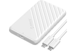 ORICO Obudowa dysku twardego USB C z kablem USB C do C do 2,5" SATA SSD HDD 6 Gb/s, zewnętrzny dysk twardy, bez użycia narzędzi, z UASP do MacBook Pro Air, biała (25PW1C-C3) (25PW1C-C3-WH)