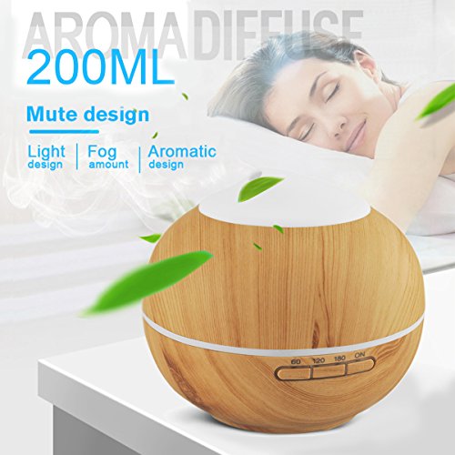 Aroma Diffuser, 200ml Holzmaserung luftbefeuchter mit farbenwechselnde elektrisch Duftlampe 7 Farben für Yoga Salon Spa Wohn Schlaf Bade oder Kinderzimmer Hotel - 5