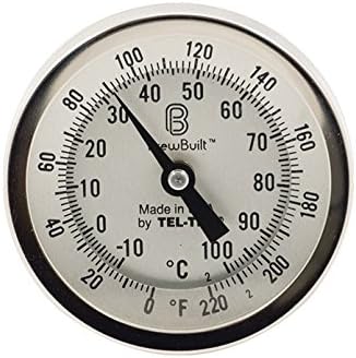 BrewBuilt Thermometer - 2.5" stem x 3" dial, 1/2" MPT