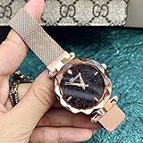 Sehen Sie 2018 Authentische Rose Gold Milan Net Gürtel Starry Side Fashion Trend wasserdicht, Rose Gold schwarz Gesicht