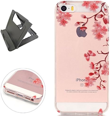 iPhone SE/5S/5 Silicone Gel Case, Keyye Clear Scratch Resistant Shockproof Jelly Rubber Soft Crystal TPU Protective Back Cover Skin Shell with Colourful Pattern Design-Butterfly Flowers