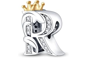 TINSLO Charme Pearl en forme de lettre de A à Z pour bracelet, En argent sterling 925, Compatible avec les bracelets et colliers Pandora, Compatible avec les bracelets européens pour femmes et filles