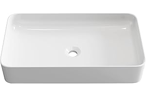 BAIKAL Lavabo Sobre Encimera Ceramico Blanco, Rectangular Pequeño, Medidas: