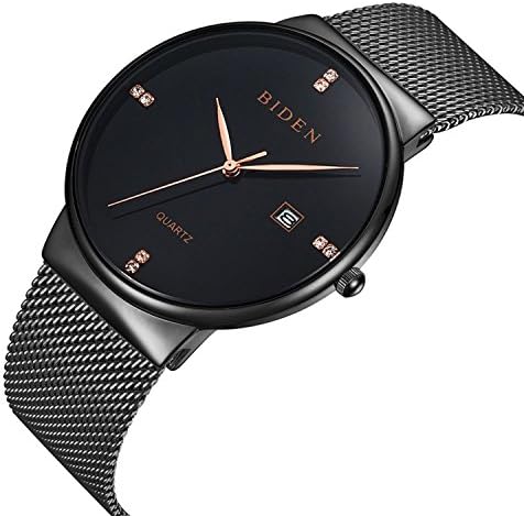 Mens Watches Unisex Casual Analog Quartz Dress Wristwatch with Black Stainless Steel Mesh Bracelet
