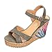 Produktbild SHE.White Wildleder Sandalen Damen Pumps Plateau Schuhe Keilabsatz Sandalen Peep Toe Bequeme Schuhe Freizeitschuhe Keilschuhe Retro Sommersandalen Hacke mit Drucken