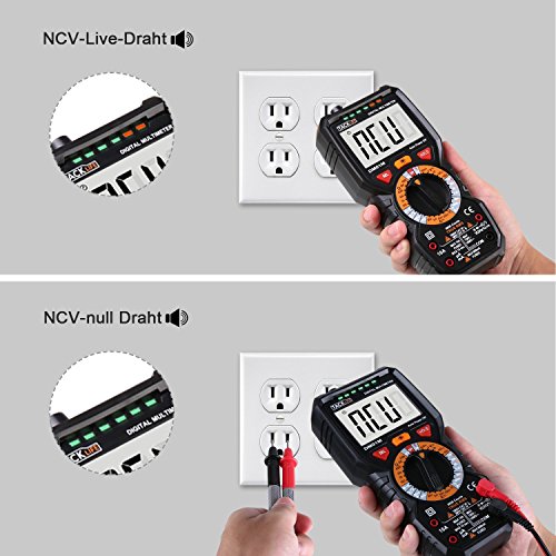 Tacklife DM01M Advanced Version Digital Multimeter Multi Tester mit 6000 Counts, True RMS, 1000V Non Contact Voltage, Temperatur, Live Wire, Beep Kontinuität Test mit hintergrundbeleuchtetem groß LCD anwendbar für DIY(Schwarz/Rot) - 5
