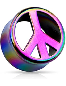 Paula & Fritz® Plug Double Flared aus Acrylharz regenbogenfarbenes Peace Symbol 10-20mm PADF03
