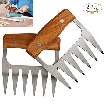 Fixget 2 Stck Fleisch Krallen Edelstahl Pulled Pork Krallen Bear Paws Shredder Claws Mit Wooden Handle Fleischgabeln Brentatzen Fleisch Klauen Mit Holzgriff Fr Pork Beef Chicken Grill Bbq