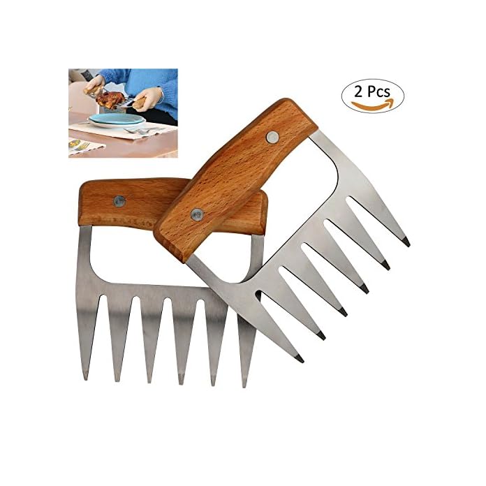 Fixget 2 Stck Fleisch Krallen Edelstahl Pulled Pork Krallen Bear Paws Shredder Claws Mit Wooden Handle Fleischgabeln Brentatzen Fleisch Klauen Mit Holzgriff Fr Pork Beef Chicken Grill Bbq