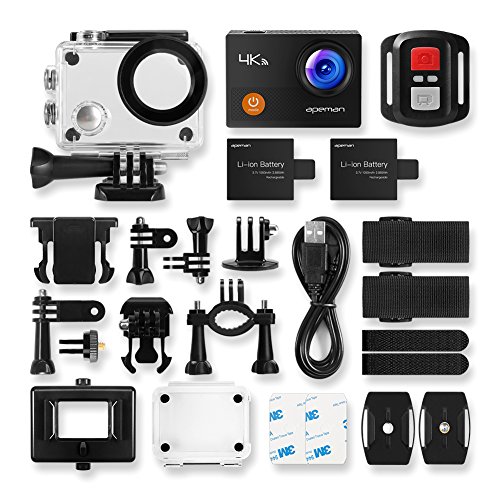 APEMAN Action Cam 4K WIFI Camera 16MP Ultra Full HD Unterwasser Kamera Helmkamera Wasserdicht mit 2.4G Fernbedienung 2 verbesserten Akkus und Montage ZubehÃ¶r Kit