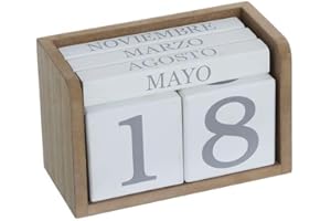 Vidal Regalos Calendario Perpetuo de Sobremesa Escritorio Manual Madera Natural Accesorio de Mesa Fecha de Mes Vintage Decorativo
