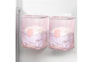 LEcylankEr Cesto Ropa Sucia de 2 Piezas Plegable,Cesta Ropa Sucia para Montaje en Pared Extraíble,Canasta de Almacenamiento de Juguetes para Habitación de Niños/Lavadero/Baño,38×17×26CM (rosa)